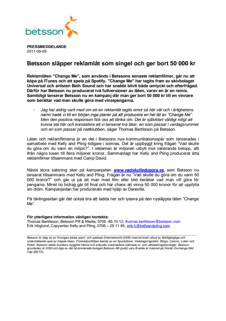 Betsson släpper reklamlåt som singel och ger bort 50 000 kr