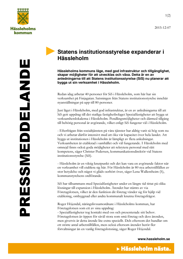 Statens Institutionsstyrelse expanderar i Hässleholm
