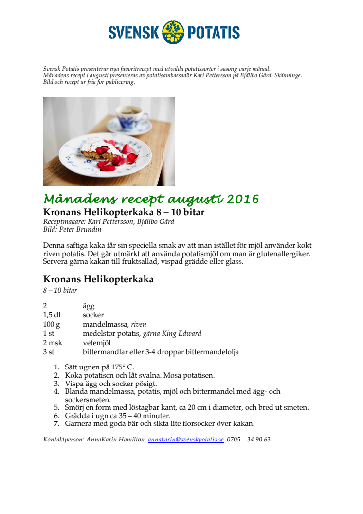 Månadens recept augusti - Kronans Helikopterkaka