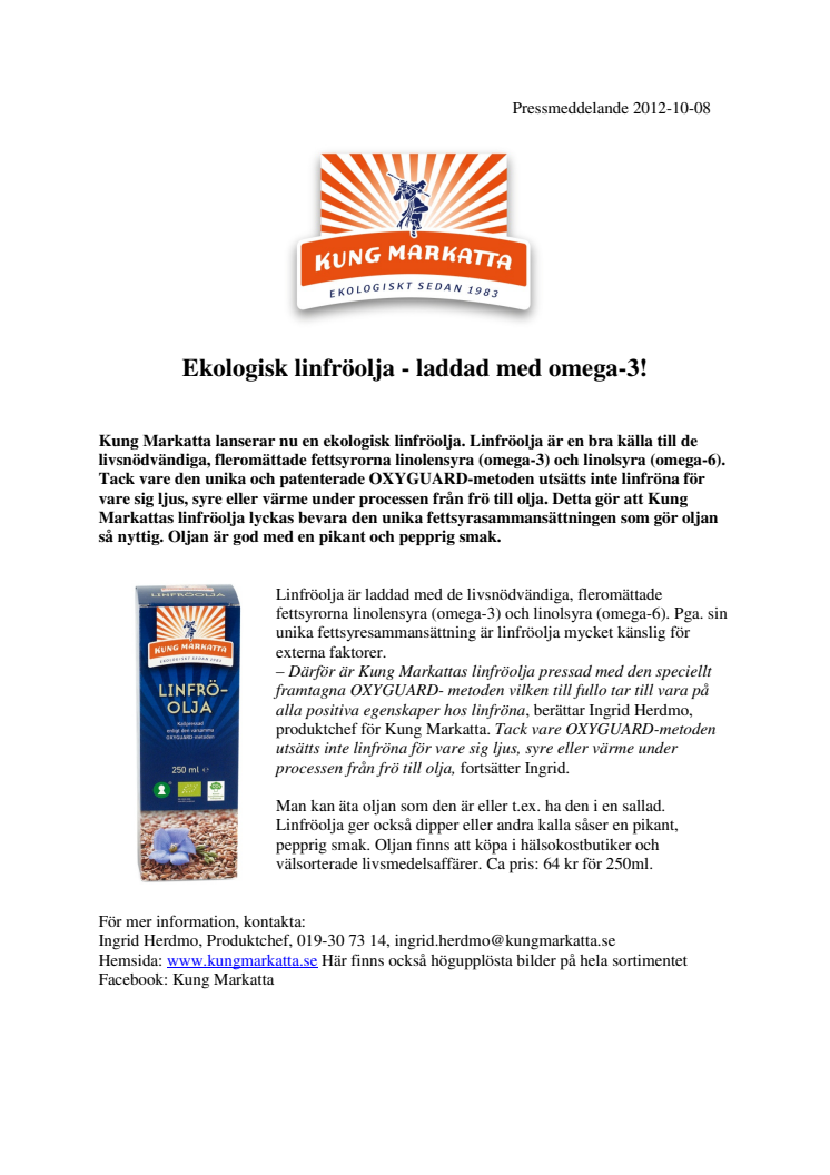 Ekologisk linfröolja - laddad med omega-3