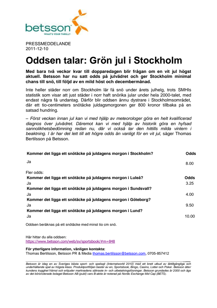 Oddsen talar: Grön jul i Stockholm