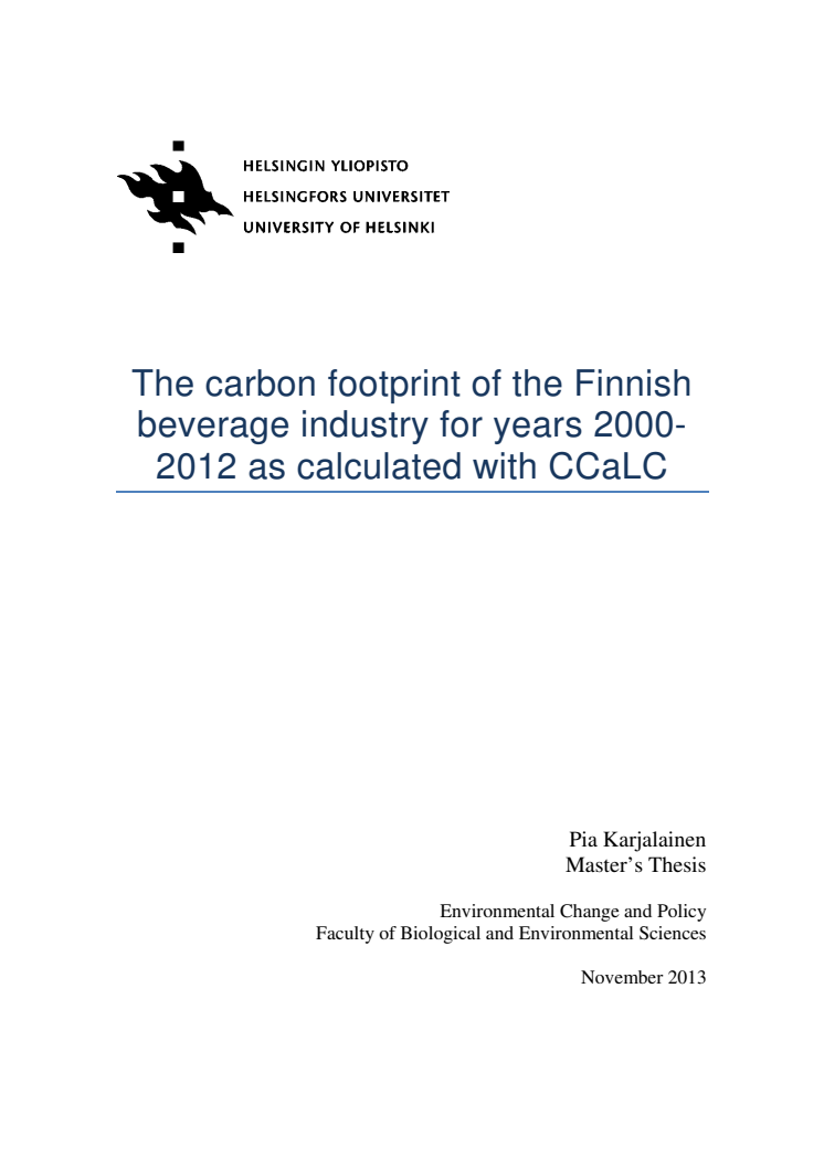 The carbon footprint of the Finnish beverage industry for years 2000-2012 as calculated with CCaLC