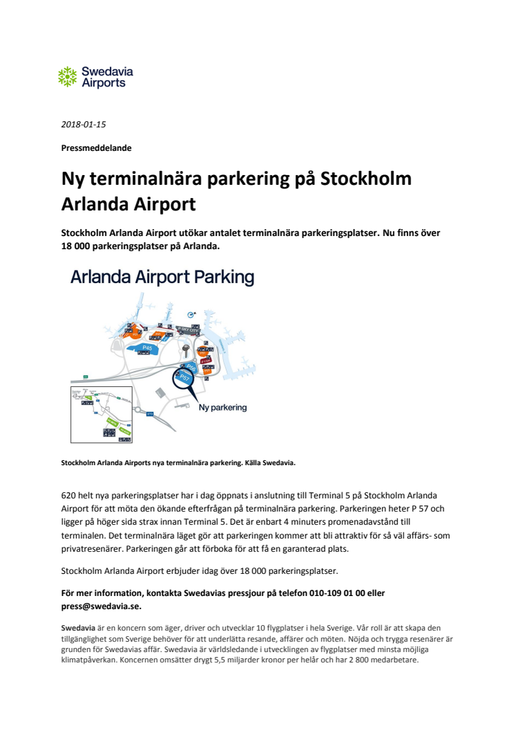 Ny terminalnära parkering på Stockholm Arlanda Airport