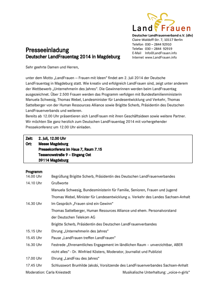 Presseeinladung - Deutscher LandFrauentag 2014 in Magdeburg