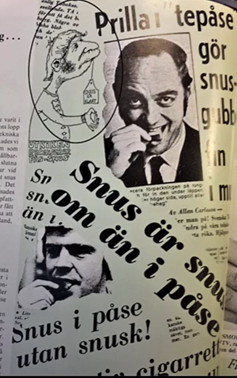 Tidningsrubriker när det första portionssnuset baserat på professor Curt Enzells uppfinning lanserades 1973
