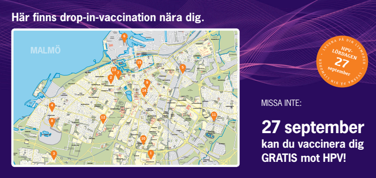 Inbjudan till HPV-vaccination 27 sep. Till kvinnor födda 87-92 i Malmö.