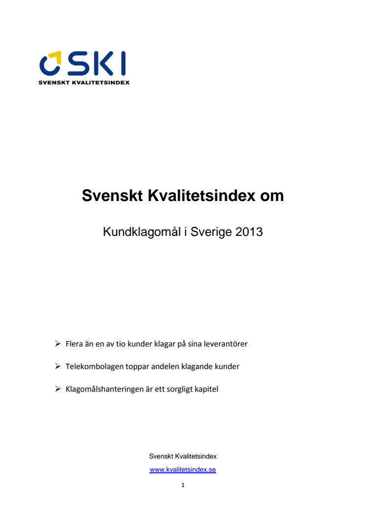 Svenskt Kvalitetsindex om kundklagomål 