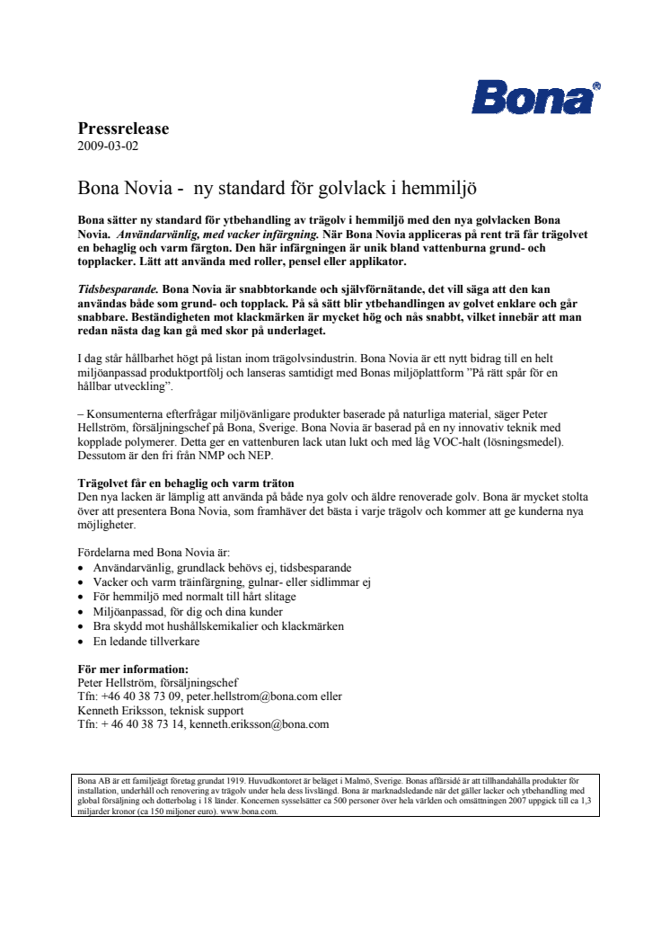 Bona Novia - ny standard för golvlack i hemmiljö 