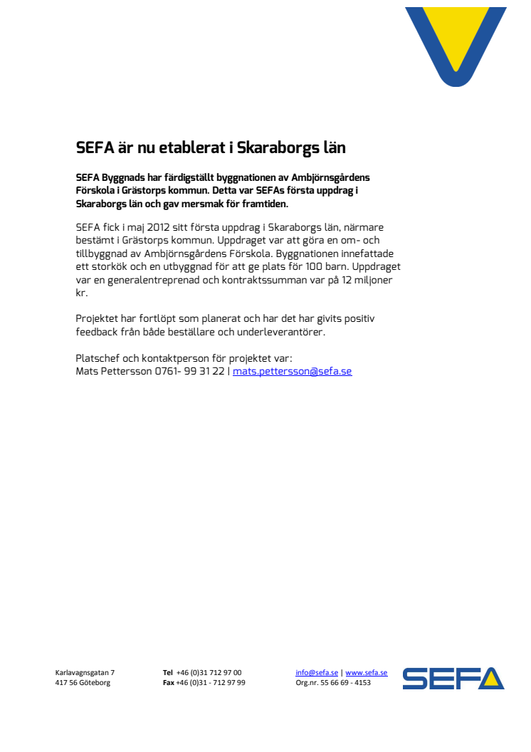 SEFA är nu etablerat i Skaraborgs län