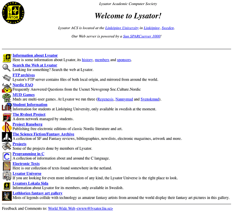 Sweden’s first web page