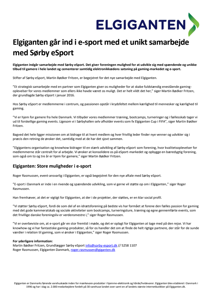 Elgiganten går ind i e-sport med et unikt samarbejde med Sørby eSport