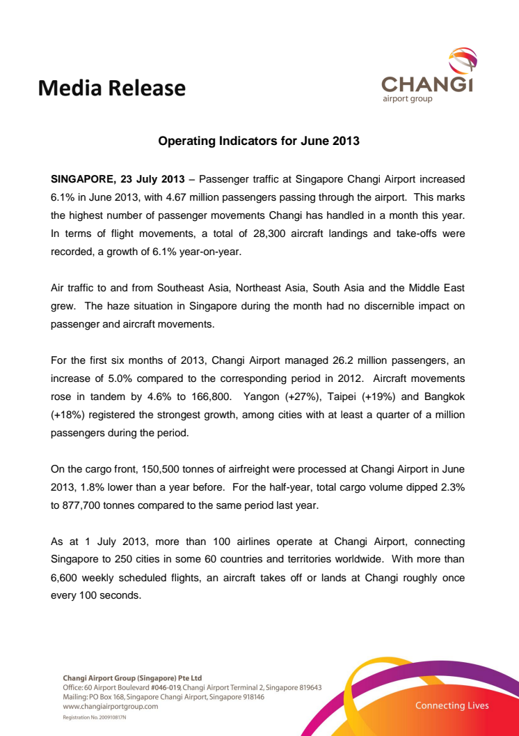 Operating Indicators for June 2013