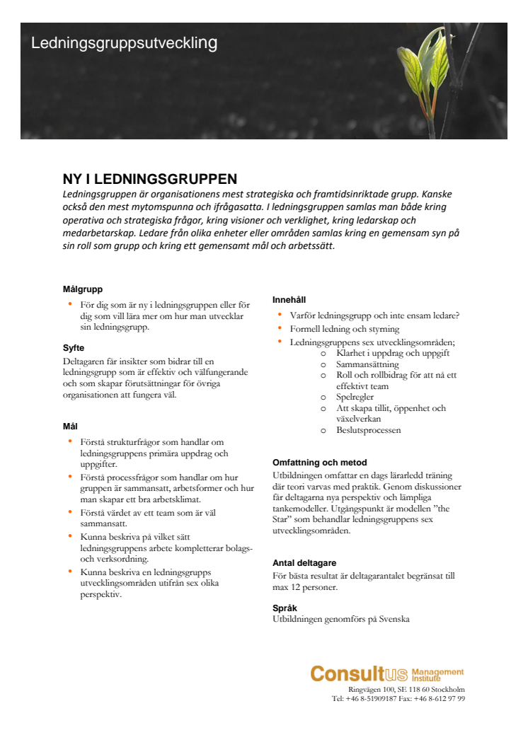 Utbildning - Ny i ledningsgruppen