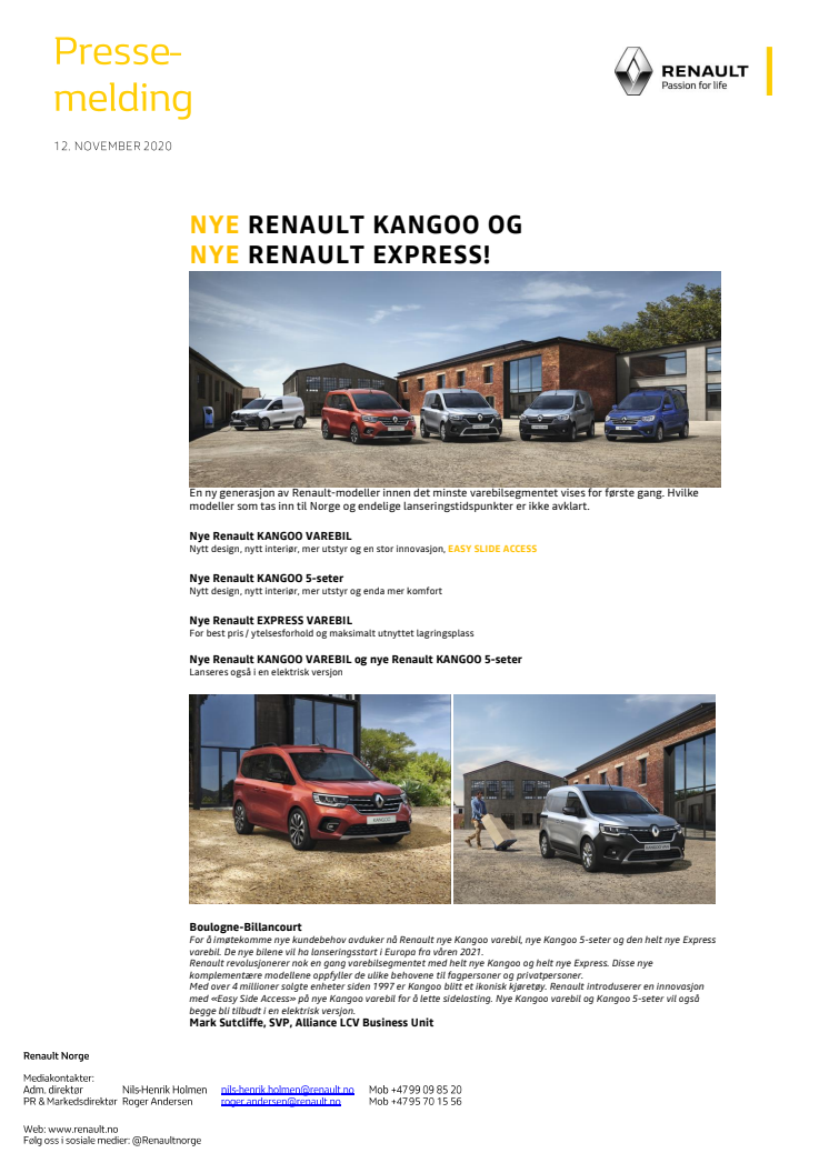 Nye Renault Kangoo og nye Renault Express varebil 