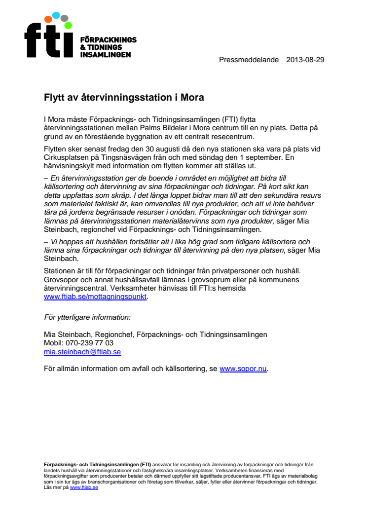 Flytt av återvinningsstation i Mora