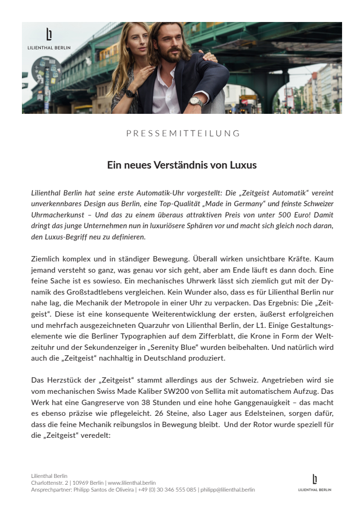 Zeit für neuen Luxus: Die erste Automatikuhr von Lilienthal Berlin