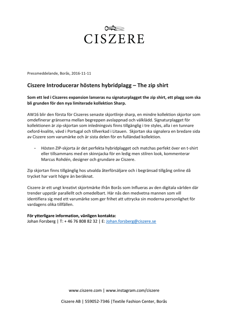 Ciszere Introducerar höstens hybridplagg – The zip shirt