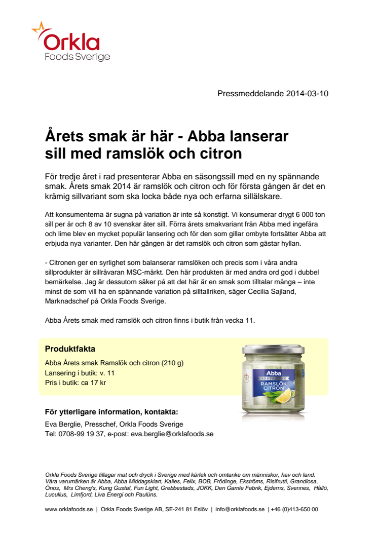 Årets smak är här - Abba lanserar sill med ramslök och citron