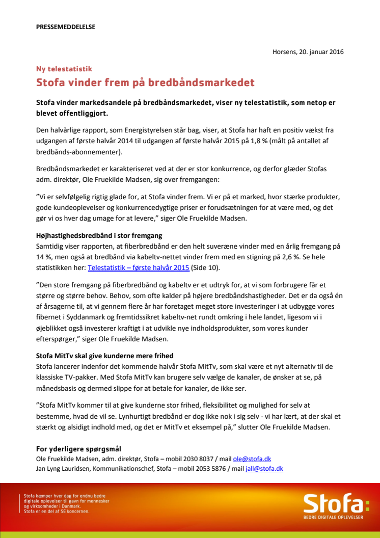 Stofa vinder frem på bredbåndsmarkedet