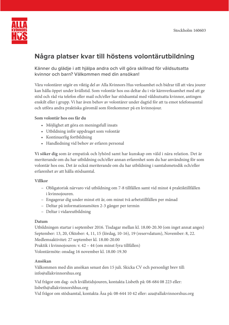 Några platser kvar till höstens volontärutbildning 