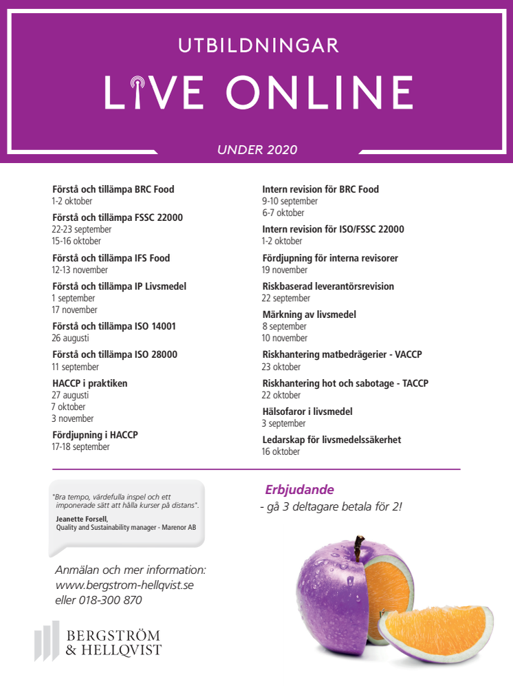 Utbildningar - live online - hösten 2020