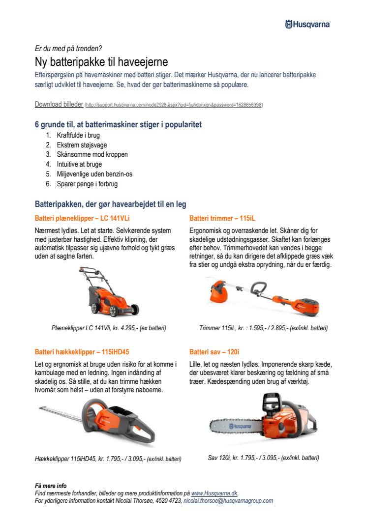 Ny batteripakke til haveejerne 