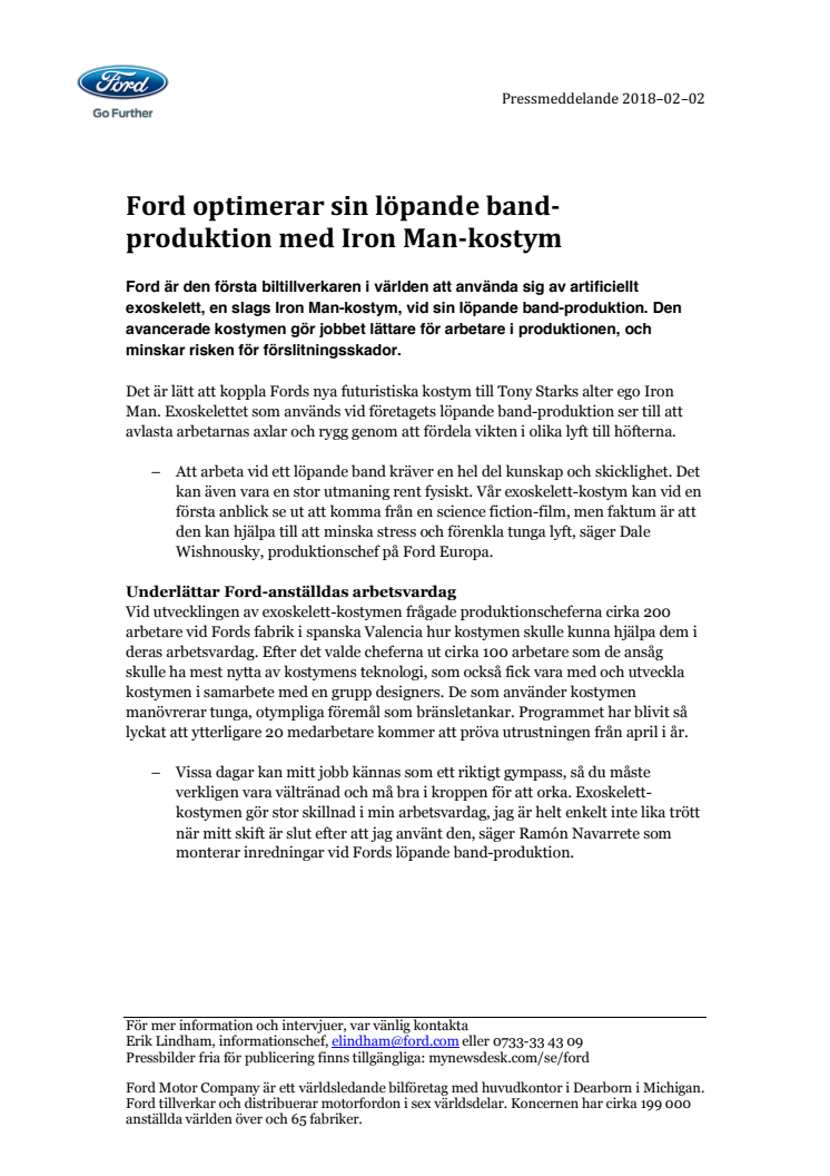 Ford optimerar sin löpande band-produktion med Iron Man-kostym