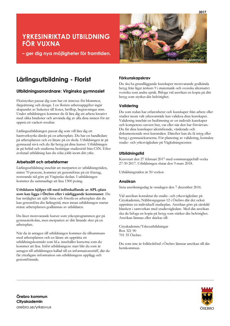 Floristutbildning - Informationsblad