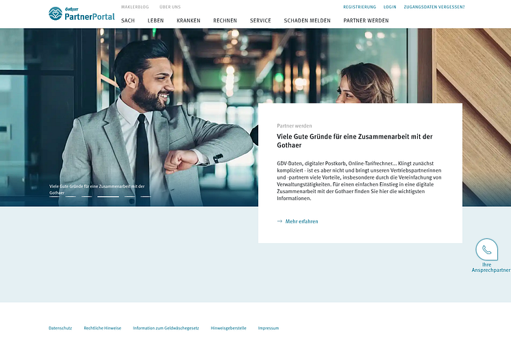 Startseite des neuen Gothaer PartnerPortals