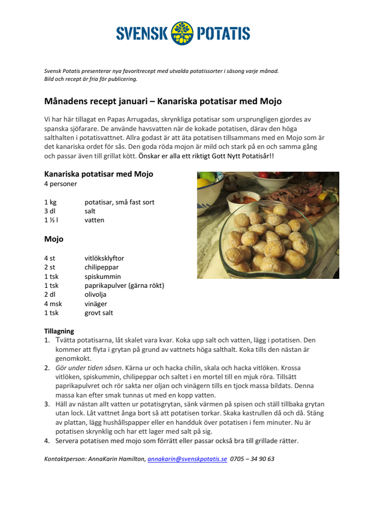 Månadens recept januari - Kanariska potatisar med Mojo