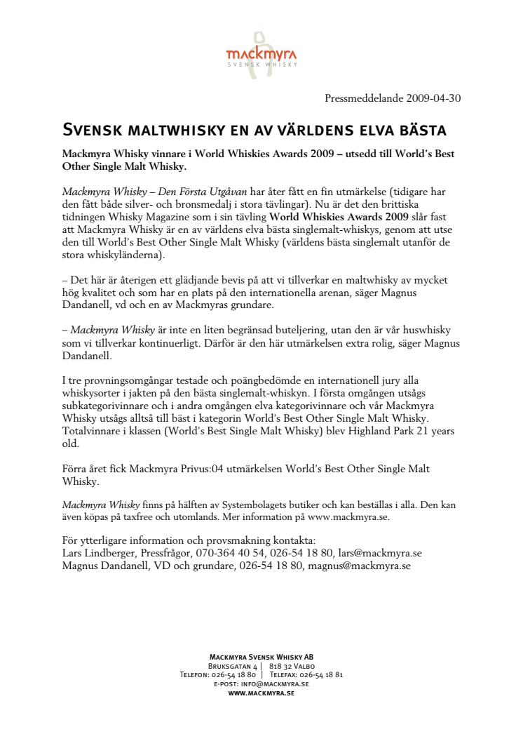 Svensk maltwhisky en av världens elva bästa