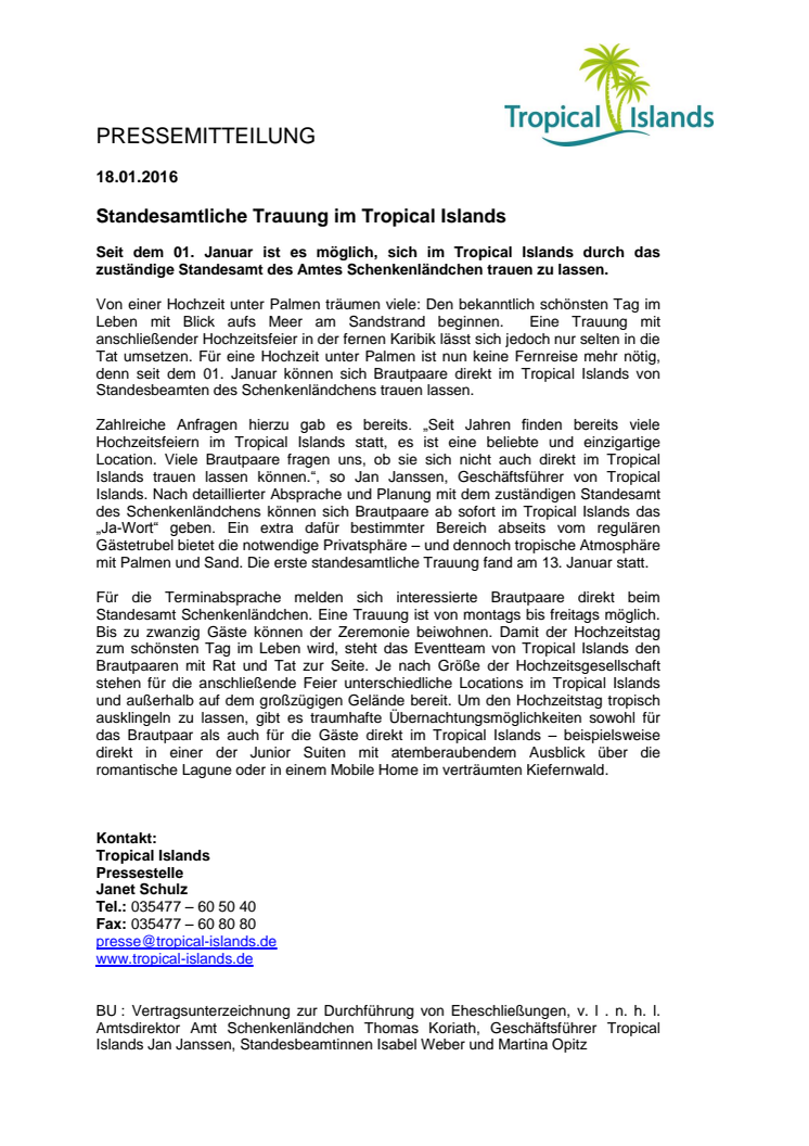 Standesamtliche Trauung im Tropical Islands