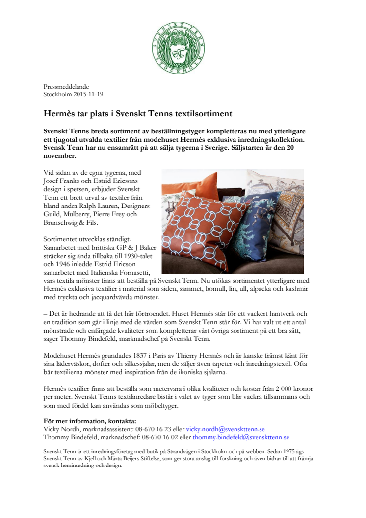 Hermès tar plats i Svenskt Tenns textilsortiment
