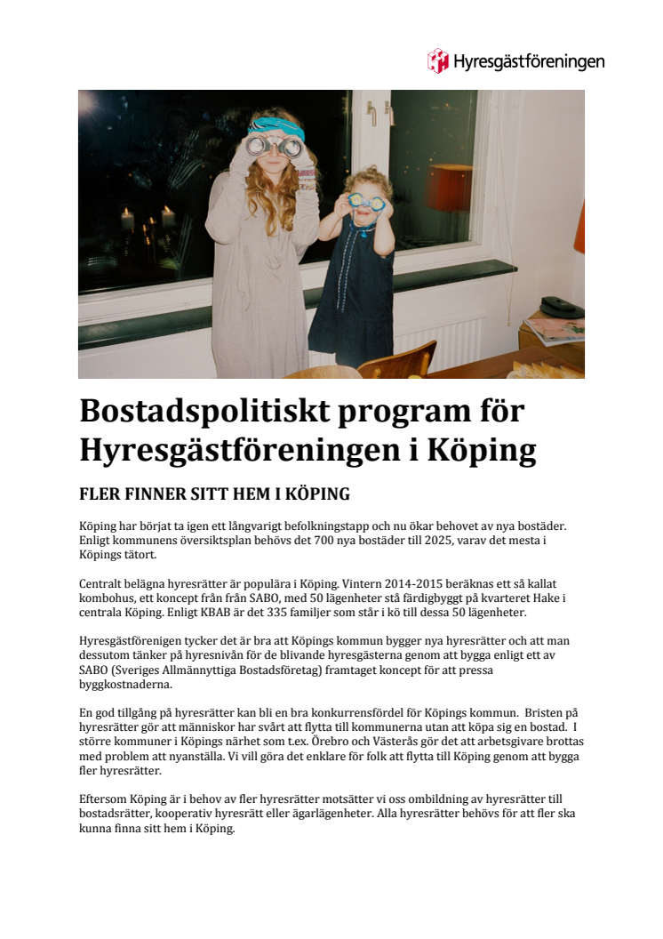 Hyresgästföreningens lokala program Köping