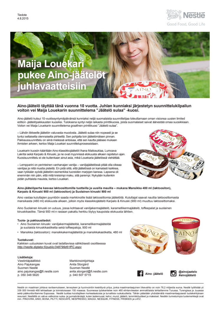 Maija Louekari pukee Aino-jäätelöt juhlavaatteisiin