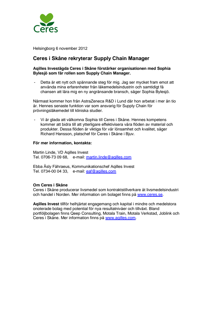 Ceres i Skåne rekryterar Supply Chain Manager