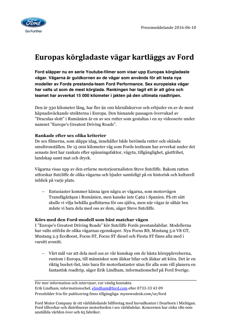 Europas körgladaste vägar kartläggs av Ford