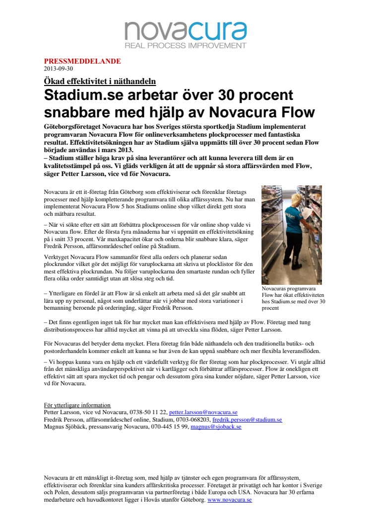Stadium.se arbetar över 30 procent snabbare med hjälp av Novacura Flow 