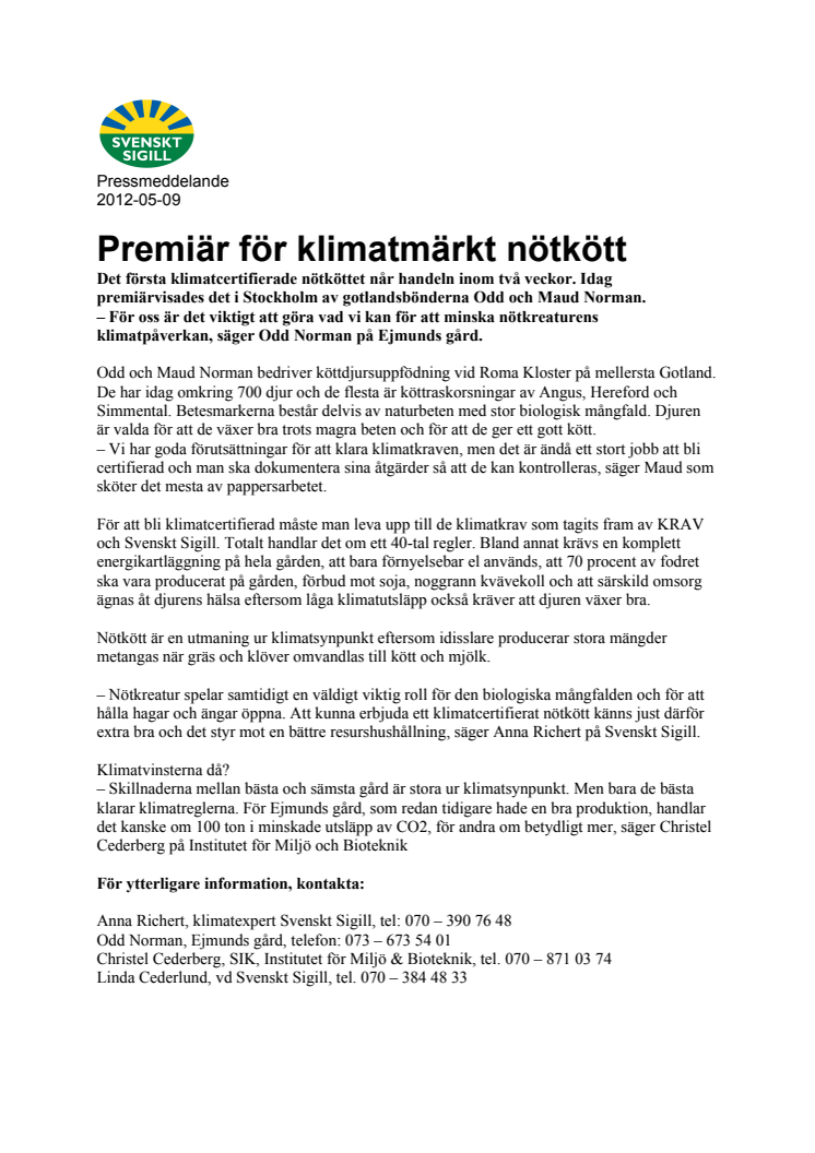 Premiär för klimatmärkt nötkött