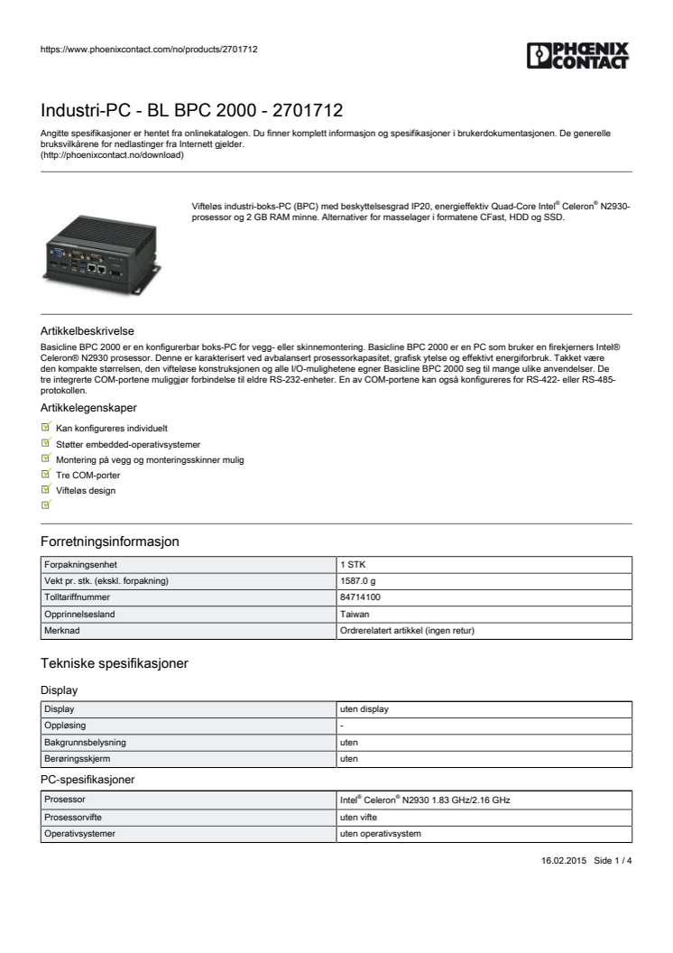 Industri-PC - BL BPC 2000 - 2701712