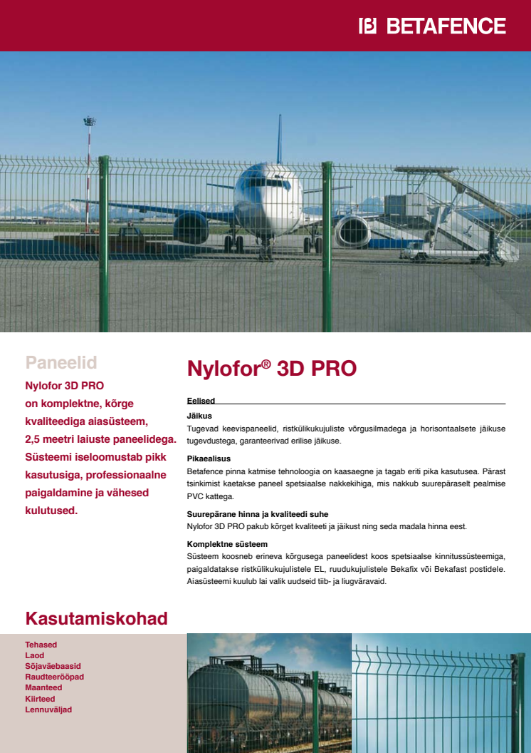 Betafence'i püsiv Nylofor 3D Pro piirdesüsteemi brožüür