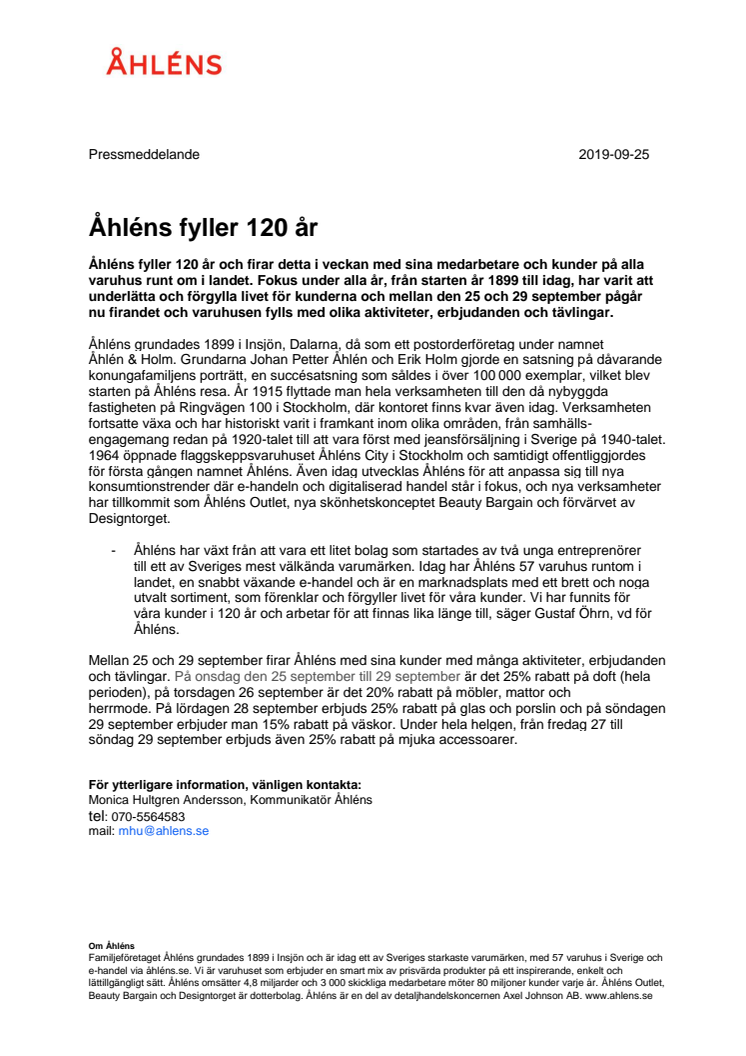 Åhléns fyller 120 år