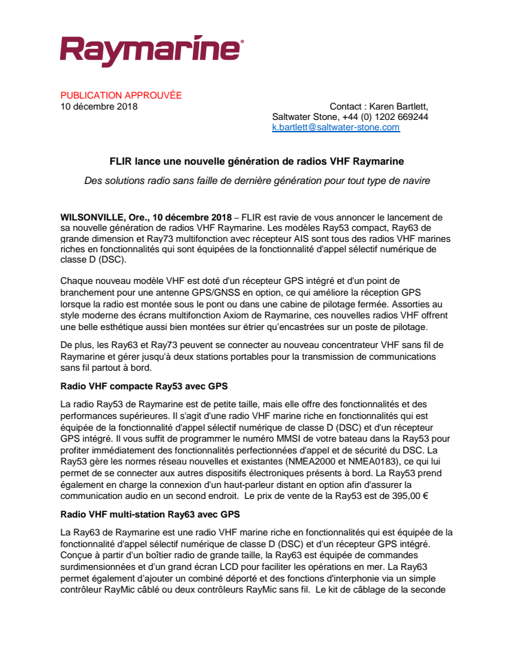 FLIR lance une nouvelle génération de radios VHF Raymarine