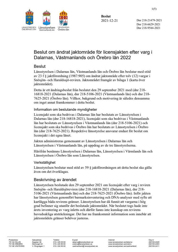 Ändringsbeslut om licensjakt efter varg i Västmanland län Örebro län Dalarnas län cd.pdf