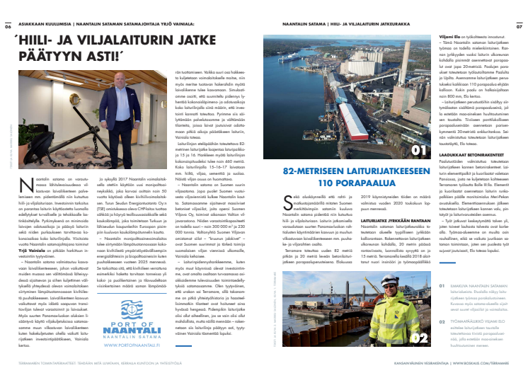 Terramare Oy:n Tiedotuslehti Nro 02/Talvi 2019-2020: Artikkeli Naantalin sataman laiturilinjan 15-16-17 pidentämisestä
