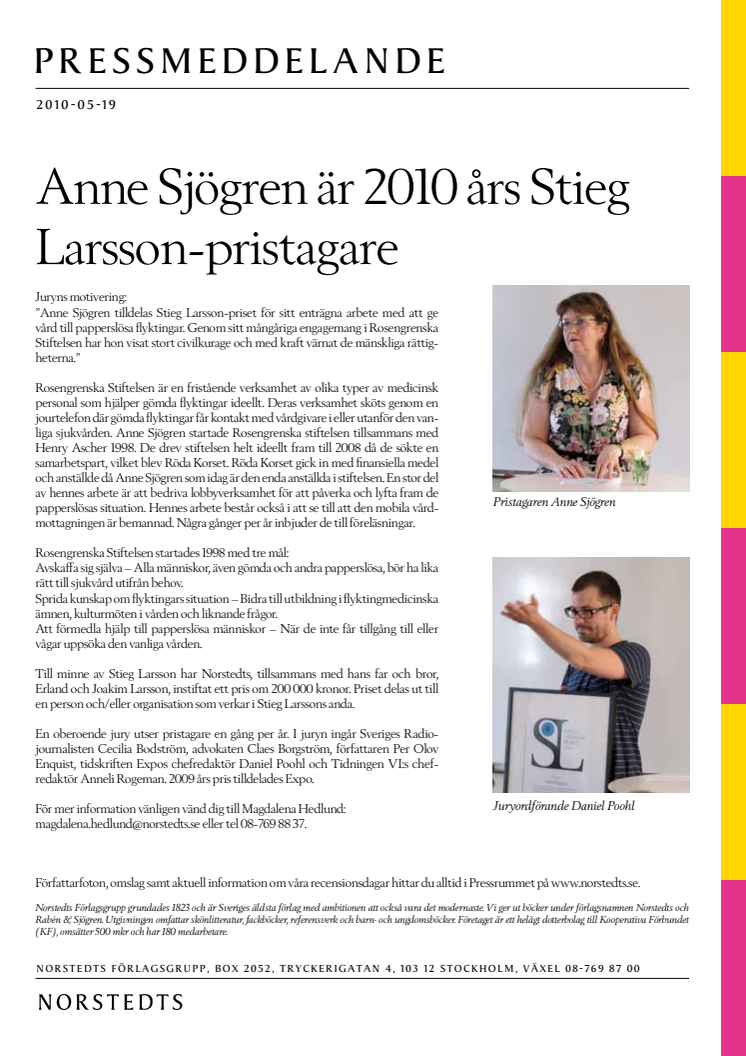 Anne Sjögren är 2010 års Stieg Larsson-pristagare