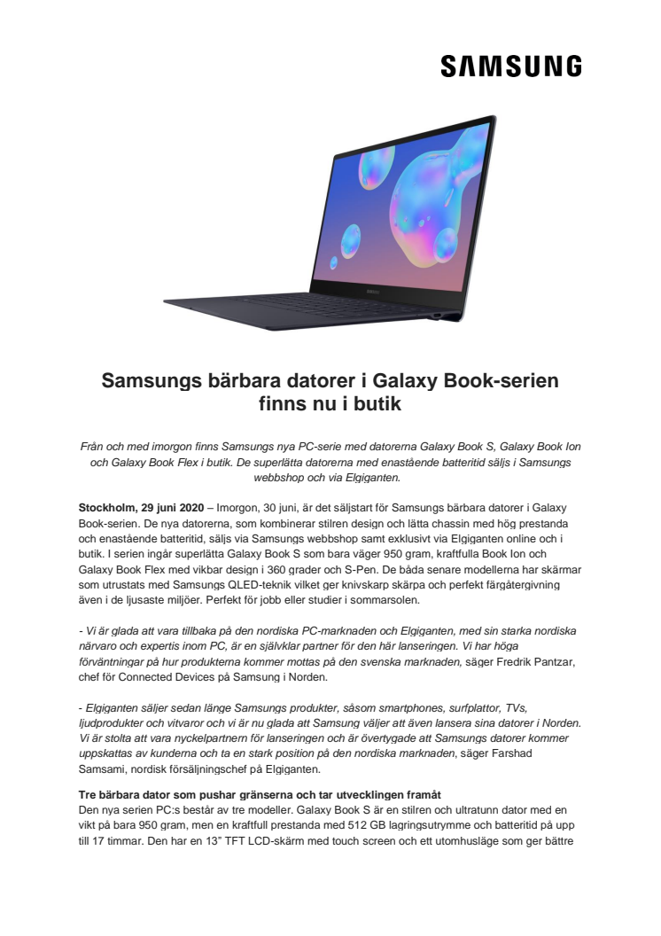 Samsungs bärbara datorer i Galaxy Book-serien finns nu i butik