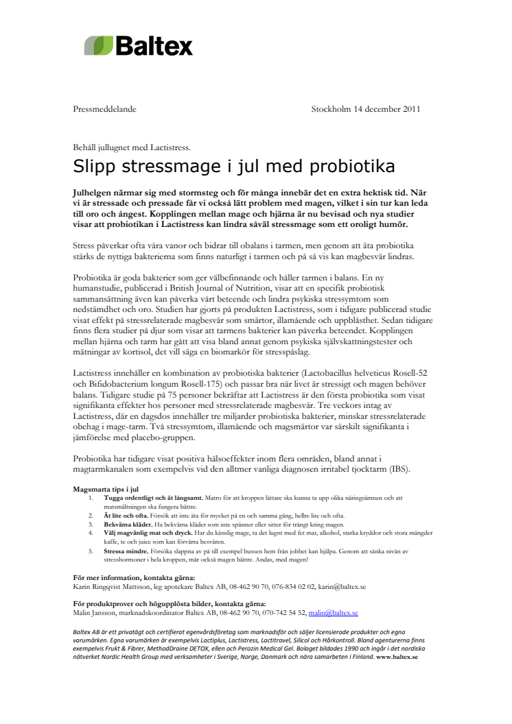 Behåll jullugnet med Lactistress. Slipp stressmage i jul med probiotika 