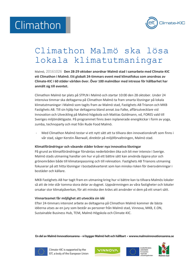 Climathon Malmö ska lösa lokala klimatutmaningar