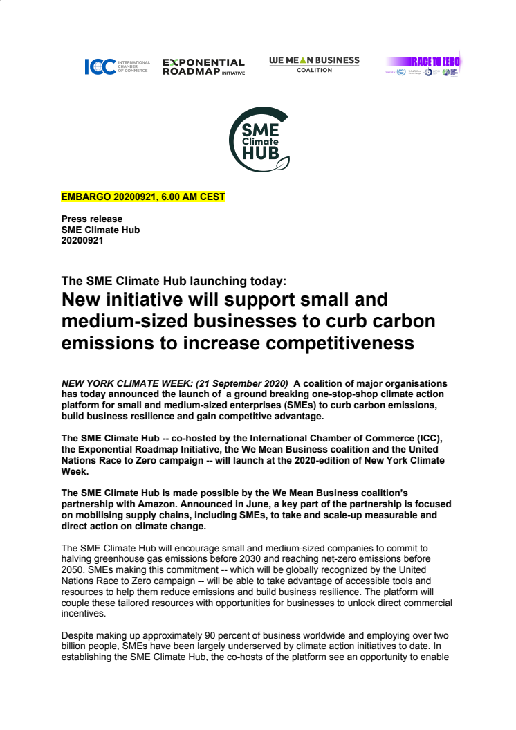 SME Climate Hub: Press release